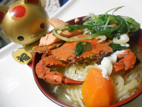 【簡単】イシガニと鮭と野菜のラーメン